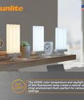 Triple display of Quad Tube Plug In CFL Lamp 27W 1500 Lumens 6500K Crisp Daylight GX10q4 4 Pin Base with color differences