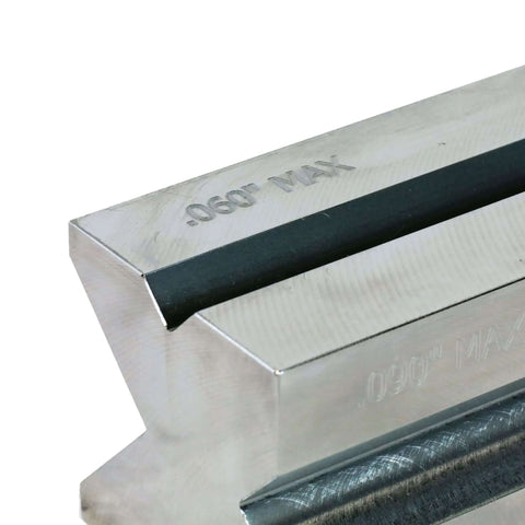 Close-up of 4 Way V Die Press Brake Tooling, 10 Inch Lower Die For Bends Up To 3/16 Inch Steel, 4140 Tool Steel, Precision Machined