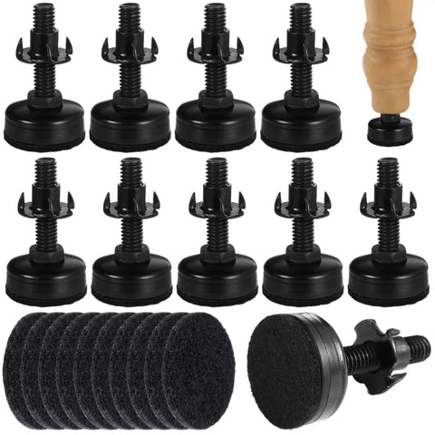 20 Sets Adjustable Furniture Leg Levelers With 3 8 16 Threaded Feet Felt Pads And T Nuts for tables and chairs
