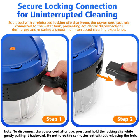 Close-up of the secure locking connection on the Handheld Steam Cleaner For Home And Car for uninterrupted cleaning.