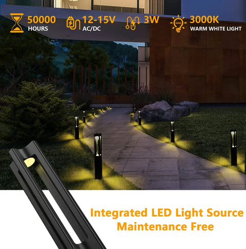Low Voltage Pathway Lights Kit 10 Pack With Wire Connectors 3W 12V LED Landscape Lighting illuminating a driveway