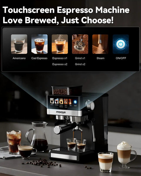 Espresso Machine With Grinder And Steam Frother For Home Use 20 Bar Pressure Compact Coffee Maker For Cappuccino Latte Cold Brew