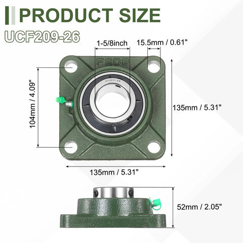 Self Aligning Pillow Block Bearing With 1.625 Inch Bore And Solid Cast Iron Base Chrome Steel Square Flange Mounted Ball Bearing ABEC3