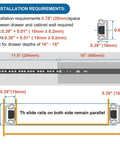 Diagram showing installation requirements for Heavy Duty Ball Bearing Drawer Slides 16 Inch Four Pack Two Way Metal Drawer Tracks