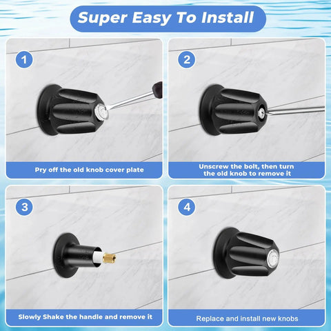Installation steps for Matte Black 2 Piece Shower Knob Replacement Kit For Verve Tub And Shower Faucet Hot Cold Handle Remodel Trim