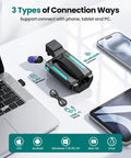 Bluetooth Barcode Scanner Wireless 2D 1D Back Clip Reader With USB C Wired And 2.4G Wireless Options displayed with devices