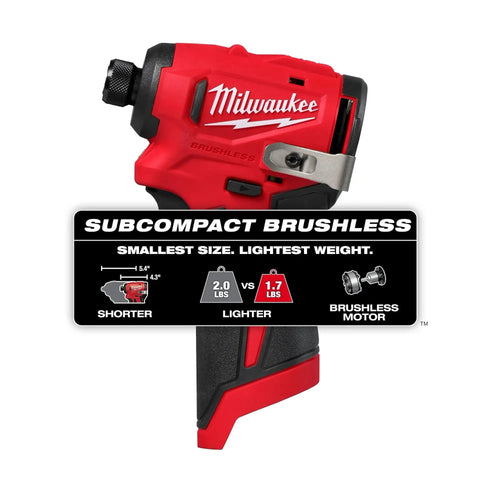 12V Subcompact Brushless Impact Driver Bare Tool With Quarter Inch Hex For Tight Spaces Ultra Compact Power Pro Grade Torque Long Life