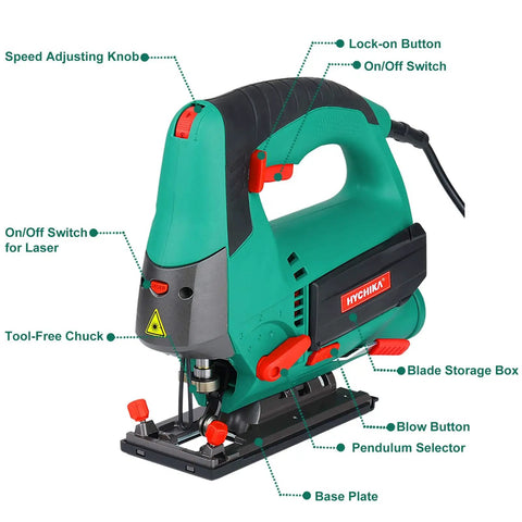 Jig Saw With 800W Pure Copper Motor 6 Speed Settings From 800 To 3000 SPM 4 Orbital Settings Bevel Up To 45 Degrees Laser Guide