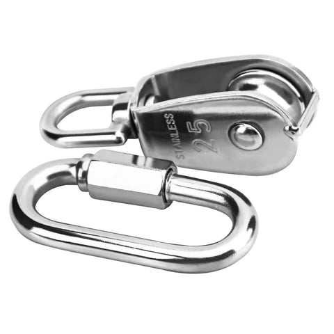 4 Pack 25mm Single Pulley Block Set With 6 Quick Links For Heavy Duty Lifting And Towing, 304 Stainless Steel Snatch Block System, Wire Rope Hanging Wheel For Lifts, Supports Up To 500 Lbs, 25mm stainless steel pulley block and quick link