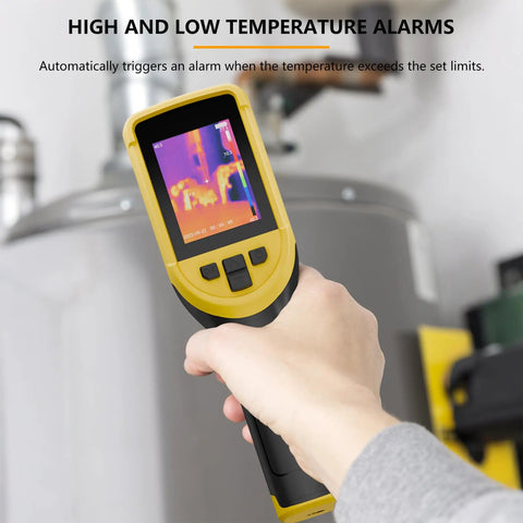 Handheld Thermal Camera With 320x240 TISR Resolution And 120x90 IR High Resolution in use for HVAC inspection
