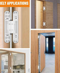6 Inch Hidden Door Hinges Concealed Invisible Joint Hardware For Seamless Closets And Room Dividers shown in various applications.
