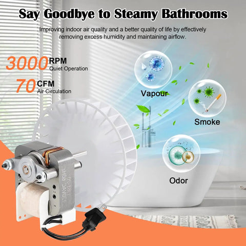 Bathroom Exhaust Fan Motor Replacement Kit For 769RL And 763RL Series 70 CFM Airflow with motor and blower wheel displayed.