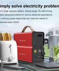 Beast Mode Hella Reliable Portable Power Generator And Charging Station For Outdoor Camping Emergency Backup Battery with a red casing, ports visible.