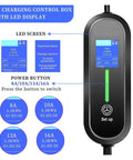 Portable Type 2 EV Charger 3.6KW 16AMP 240VOLT Electric Car Charging Cable control box with LED display and power button.