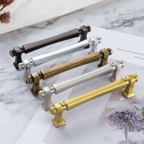 Top Shelf 5 Inch Brushed Gold Cabinet Pulls 10 Pack Sleek French Style Drawer Hardware For Kitchen And Bathroom on marble surface.