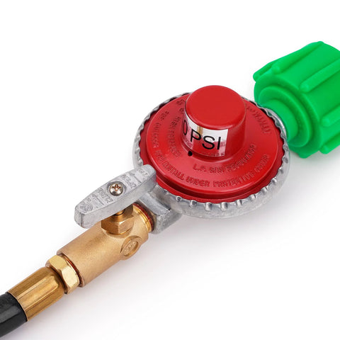 Stanbroil propane regulator hose assembly with red dial, green hose end, 3/8-inch flare swivel fitting