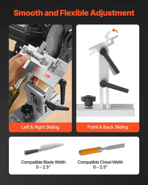 Adjustable Bench Grinder Tool Rest For 6 Inch Or 8 Inch Grinders With Flat Miter Slide Replacement Sharpening Jig showcasing versatility in left-right and front-back sliding adjustments.