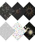 Six microfiber eyeglass cleaning cloths with sun, moon and star patterns (6.3x6.3 in)