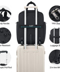 Hanke 16-inch under-seat carry-on luggage with wheels; black bag stacked on beige rolling suitcase (two-piece set).