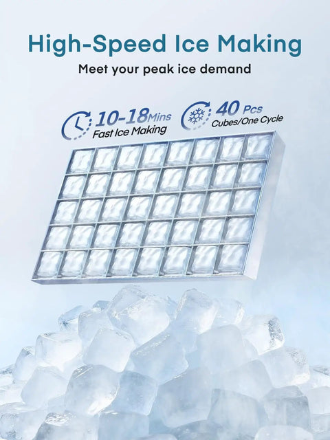 Ice cube tray showcasing 40 cubes for Beast Mode Ice Maker For Home Bar, 100 Lbs Per Day, Freestanding Or Undercounter, 24 Lbs Storage.