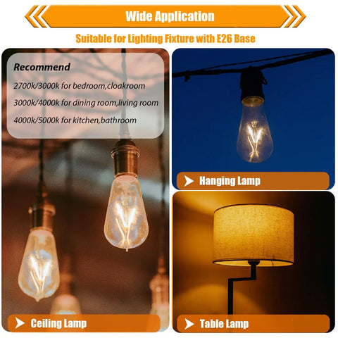 12 Pack 2W LED Edison Bulbs 250LM Not Dimmable, 2700K Soft Warm White in chandeliers, hanging, and table lamps