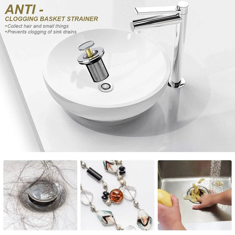 Upgraded Bathroom Sink Drain Kit With Flexible Expandable P Trap, Pop Up Stopper, bowl sink with anti-clog strainer