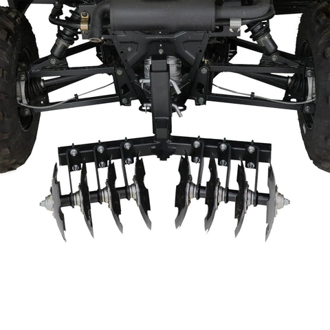 Beefy 28 Inch ATV UTV Disc Plow Harrow With Universal 2 Inch Receiver Mount Delivers Deep Tillage Tight Turning And Efficient Cultivation