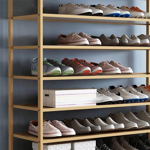 Vertical Shoe Rack With Reinforced Top Storage Box For Entryway Closet And Hallway Slim Space Saving Organizer Holds Up To 45 Pairs Of Kicks, showcasing sneakers and structured shelves.