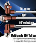 Heavy Duty Extension Pole Spray Gun With Pressure Feed Paint Sprayer And Adjustable Nozzle showing various nozzle angles for versatile spray coverage.