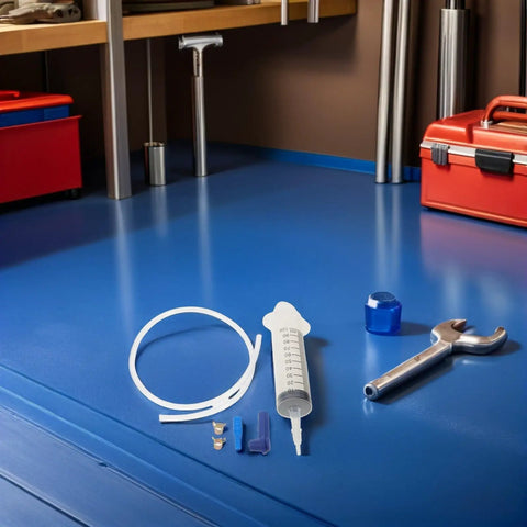 Beavorty Manual Fluid Extractor Pump Portable Plastic Transfer Kit For Car Oil Change With dual extraction tools on a workbench.