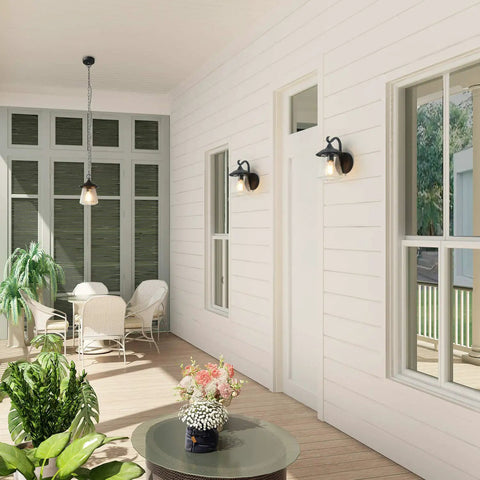 Farmhouse Outdoor Pendant Lights With Painted Black Metal And Clear Bubbled Glass Globes Durable Hanging Lantern For Gazebo Entry Yard Porch Rustic Exterior Lighting Easy Installation