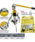 Heavy Duty 5 Ton Hydraulic Puller With Interchangeable Two And Three Jaw Claws For Bearing Removal And Hub Extraction, features integrated oil hood.