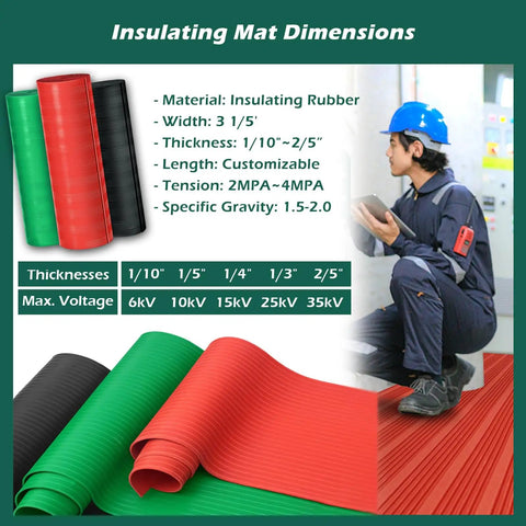 Heavy Duty Insulated Rubber Floor Mat Non Conductive Workspace Essential With Top Notch Non Slip Grip To Keep Ya Safe From Electric Shock Hazard Industrial Grade Power Tile Rock Solid dimensions with red, green and black rubber mats.