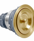 Three And One Half Inch Brass Kitchen Sink Drain Kit With Stainless Steel Construction Includes Strainer Basket Waste Basket Strainer Assembly And Sealing Lid For Standard Openings From Three Point Two Three To Four Point Four Five Inches, showing sealing lid detail.