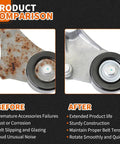 Product comparison showing rusted and new Serpentine Belt Tensioner Assembly With Belt For 2001 2010 Toyota Camry Solara RAV4 Highlander Scion Tc 2.4L L4 Replacement Kit 166200W110 16620-0V020 Direct Fit Premium Quality