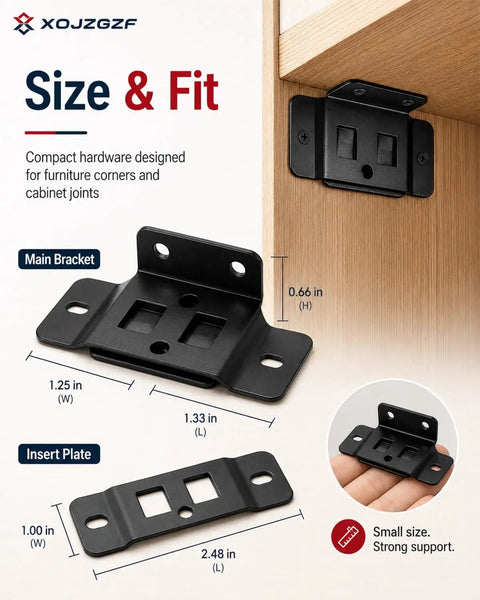 Beefy Heavy Duty Stainless Steel Corner Brackets With Screws dimensions and installation on wooden cabinet.