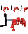 Versatile 4 Pack Three Quarter Inch H Style Pipe Clamp Set with Quick Release, showing red and black clamps for woodworking