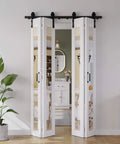 Mirror Panel Bifold Barn Door Kit With Sliding Hardware For Narrow Closets, 56 Inch Width By 84 Inch Height, White MDF