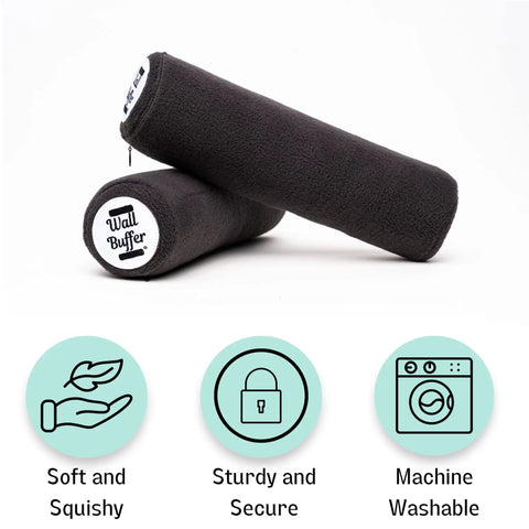 Heavy Duty Wall Buffer Headboard Protectors Soft Foam Stoppers in grey, machine washable, for bed stabilization.
