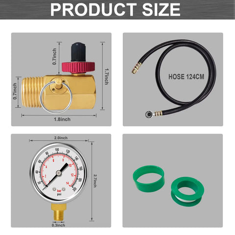 All In One Air Tank Valve Kit With Gauge And Repair Kit For Compressed Air Systems, size details with four components