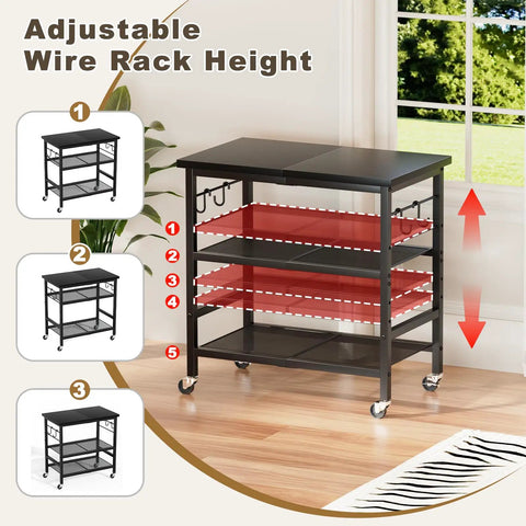 Adjustable Rolling Kitchen Microwave Cart With 3 Tiers On Wheels for versatile storage and easy mobility