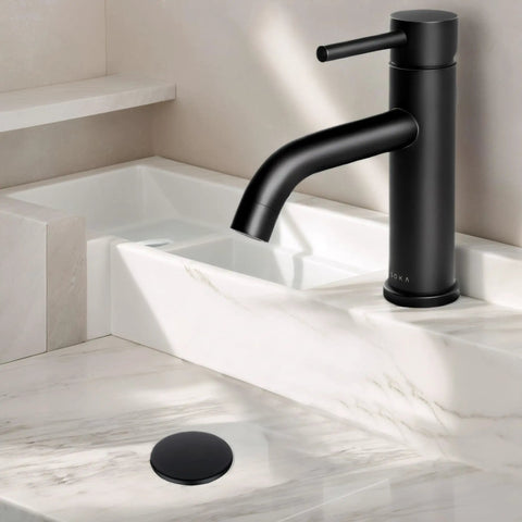 Modern Single-Handle Black Stainless Steel Bathroom Faucet With Deck Plate And Pop Up Drain, Fits 1 And 3 Hole Vanities, Lavatory Basin Vanity Tap
