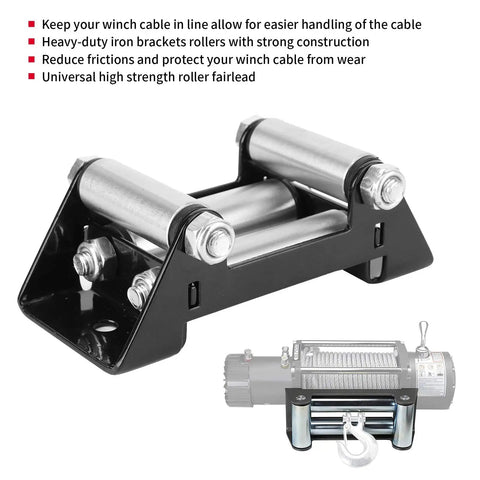 5 Inch Winch Roller Fairlead For Side By Side With 4 Way Heavy Duty Universal Mount And 125mm Hole Distance Fits 4500 Lbs Winches