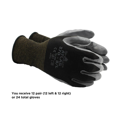 Atlas 370B Nitrile Work Gloves With Breathable High Dexterity No Slip Grip For Landscaping Gardening And Assembly Small Size 12 Pack