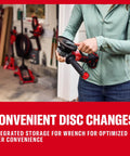 User holding Badass Brushless 4 Inch Cordless Angle Grinder With A Sick Ergonomic Grip, showcasing convenient disc changes.