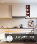 HITOO 8 Inch Square Recessed Ceiling Light, 3CCT, Dimmable, White, 2 Pack installed in modern kitchen with three color options.