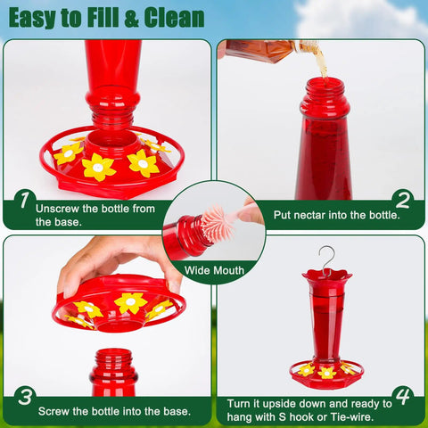 Steps to fill 10 Oz Glass Hummingbird Feeder Set Two Pack For Outdoors Hanging Red Ant And Bee Proof With Six Feeding Ports