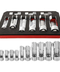 Line Socket Set Pro Grade 10mm To 22mm For Fuel Lines And Brake Pipes Nut Removal Tool Kit in foam tray, chrome vanadium steel