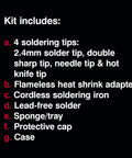 List of items in Cordless Butane Soldering Iron Kit With Portable Station Lead-Free Solder Included, Self Igniting And Adjustable Temperature 680F To 820F
