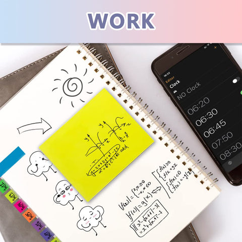 Seven Size Sticky Notes And Tabs Set With Multicolor Neon Index Tabs And Divider Notes For Office School Planner And Book Marking A 710 Piece Bulk Pack To Keep You Organized For Home And Office Use on a diary next to a smartphone